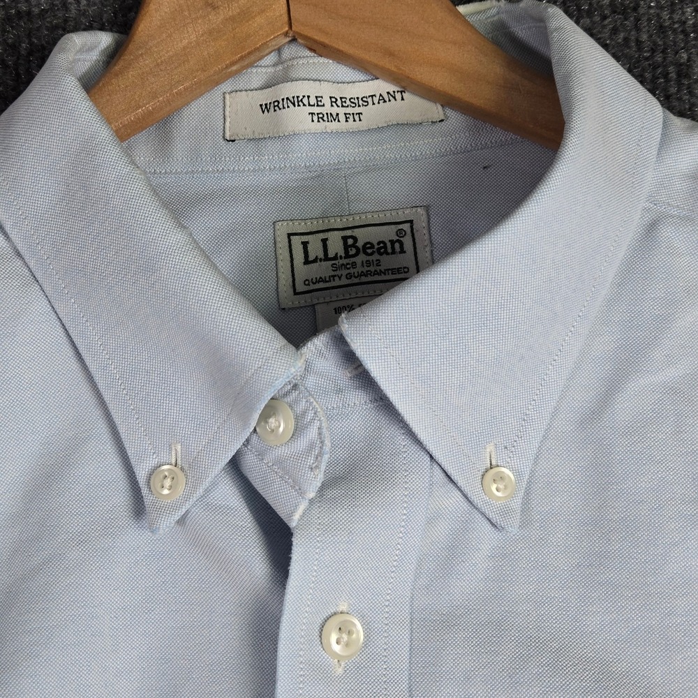 L.L. Bean Dress Shirt Mens 16-32 256513 Blue Wrinkle Resistant Button-Down Trim - Picture 4 of 14
